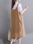 Shift Round Neck Solid Color Cut Out Linen Casual Dresses (Style V100338)