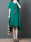 Casual Shift Solid Color Swallowtail Linen Casual Dresses (Style V100341)