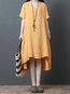 Casual Shift Solid Color Swallowtail Linen Casual Dresses (Style V100341)