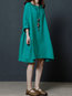 Shift Round Neck Solid Color Belt Linen Casual Dresses (Style V100343)