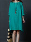 Shift Round Neck Solid Color Belt Linen Casual Dresses (Style V100343)