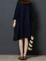 Shift Round Neck Solid Color Belt Linen Casual Dresses (Style V100343)