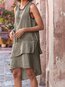 Casual Round Neck Solid Color Double Decker Cotton Blends Casual Dresses (Style V100350)