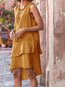 Casual Round Neck Solid Color Double Decker Cotton Blends Casual Dresses (Style V100350)