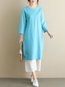 Straight V-neck Solid Color Pattern Linen Linen Dresses (Style V100355)