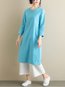 Straight V-neck Solid Color Pattern Linen Linen Dresses (Style V100355)