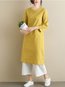 Straight V-neck Solid Color Pattern Linen Linen Dresses (Style V100355)