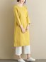 Straight V-neck Solid Color Pattern Linen Linen Dresses (Style V100355)