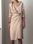 Elegant Wrap Shawl Collar Pattern Polyester Casual Dresses (Style V100367)