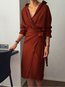 Elegant Wrap Shawl Collar Pattern Polyester Casual Dresses (Style V100367)