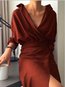Elegant Wrap Shawl Collar Pattern Polyester Casual Dresses (Style V100367)