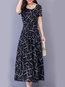 Basic Fit And Flare Round Neck Printed Polyester Casual Dresses (Style V100368)