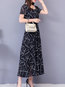 Basic Fit And Flare Round Neck Printed Polyester Casual Dresses (Style V100368)