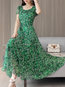 Modest A-line Round Neck Pattern Chiffon Casual Dresses (Style V100369)