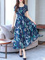 Modest A-line Round Neck Pattern Polyester Maxi Dresses (Style V100370)