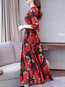 A-line Round Neck Printed Pattern Polyester Maxi Dresses (Style V100372)