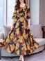 A-line Round Neck Printed Pattern Polyester Maxi Dresses (Style V100372)