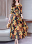 A-line Round Neck Printed Pattern Polyester Maxi Dresses (Style V100372)