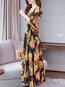 A-line Round Neck Printed Pattern Polyester Maxi Dresses (Style V100372)