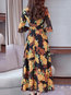 A-line Round Neck Printed Pattern Polyester Maxi Dresses (Style V100372)