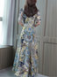 Elegant A-line V-neck Pattern Polyester Casual Dresses (Style V100374)