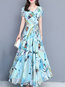 Classy Flowy Printed Pattern Chiffon Maxi Dresses (Style V100377)