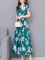 Elegant A-line Round Neck Pattern Polyester Maxi Dresses (Style V100379)