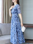 Elegant Flowy V-neck Printed Pattern Midi Dresses (Style V100380)