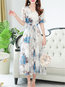 Elegant V-neck Printed Pattern Cotton Casual Dresses (Style V100381)