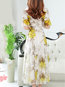 Elegant V-neck Printed Pattern Cotton Casual Dresses (Style V100381)