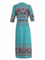Beach A-line V-neck Printed Polyester Maxi Dresses (Style V100394)