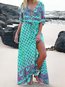 Beach A-line V-neck Printed Pattern Maxi Dresses (Style V100395)