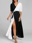 Sexy Wrap Color Block Sash Polyester Maxi Dresses (Style V100397)
