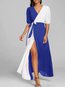 Sexy Wrap Color Block Sash Polyester Maxi Dresses (Style V100397)