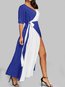 Sexy Wrap Color Block Sash Polyester Maxi Dresses (Style V100397)