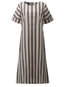 Oversized Shift Round Neck Striped Linen Casual Dresses (Style V100430)