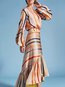Asymmetrical Round Neck Striped Swallowtail Polyester Maxi Dresses (Style V100434)