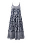 Oversized Spaghetti Strap Printed Pattern Linen Casual Dresses (Style V100439)