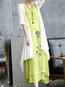 Shift Round Neck Printed Pattern Linen Casual Dresses (Style V100444)