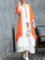Shift Round Neck Printed Pattern Linen Casual Dresses (Style V100444)