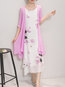 Elegant Shift Round Neck Pattern Linen Casual Dresses (Style V100446)