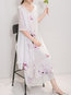 Elegant Shift Round Neck Pattern Linen Casual Dresses (Style V100446)