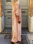 Elegant V-neck Printed Pattern Polyester Casual Dresses (Style V100451)