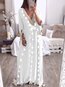 Sexy Shift Deep V Neck Tassel Polyester Maxi Dresses (Style V100453)