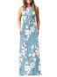 Sexy A-line Round Neck Printed Polyester Maxi Dresses (Style V100468)