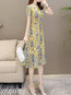 Elegant A-line Round Neck Printed Pattern Midi Dresses (Style V100474)