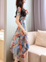 Elegant Round Neck Printed Pattern Chiffon Midi Dresses (Style V100477)