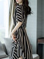 A-line Stand Collar Striped Pattern Polyester Casual Dresses (Style V100486)