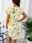 Shift Notched Fruit&Vegetable Pattern Polyester Casual Dresses (Style V100500)
