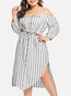 Casual Shirt Spaghetti Strap Striped Pattern Casual Dresses (Style V100503)